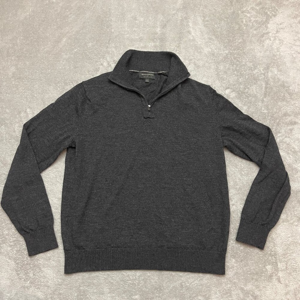 Banana Republic Merino Wool Sweater Men Large Gray 1/4 Zip Pullover Knit Top